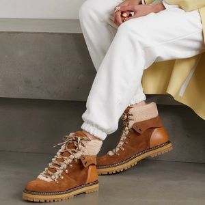 See by Chloe | Eilieen shearling-lined suede and leather ankle boots